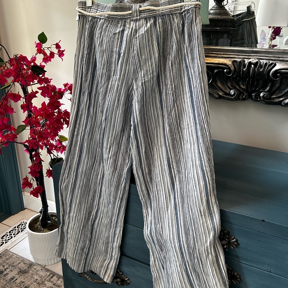 Raya Sun Wide Leg Striped Shirt Cargo Pants - Blue/Gray/White Rope Belt Sz 28” - Picture 8 of 9